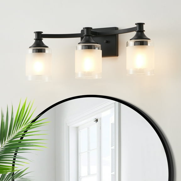 KAWOTI 20.25 in. 3-Light Painted Black Vanity Light with Clear Edge and Frosted Glass Shades