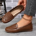 thumbnail image 2 of HEWUQI Women's Penny Loafers Lightweight Hollow out Leather Slip on Cute Business Casual Dress Boat Shoes Work Walking Driving Flats Brown Size 6, 2 of 5