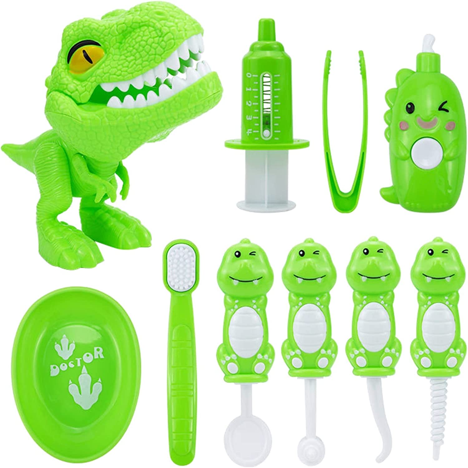 Klzo 10pcs Cartoon Dinosaur Dentist Doctor Kit Play Sets for Kids