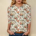 thumbnail image 4 of Womens 2025 Fall 3/4 Sleeve Crew Neck Blouse Fashion Print Casual Loose Fit Shirt Top, 4 of 6