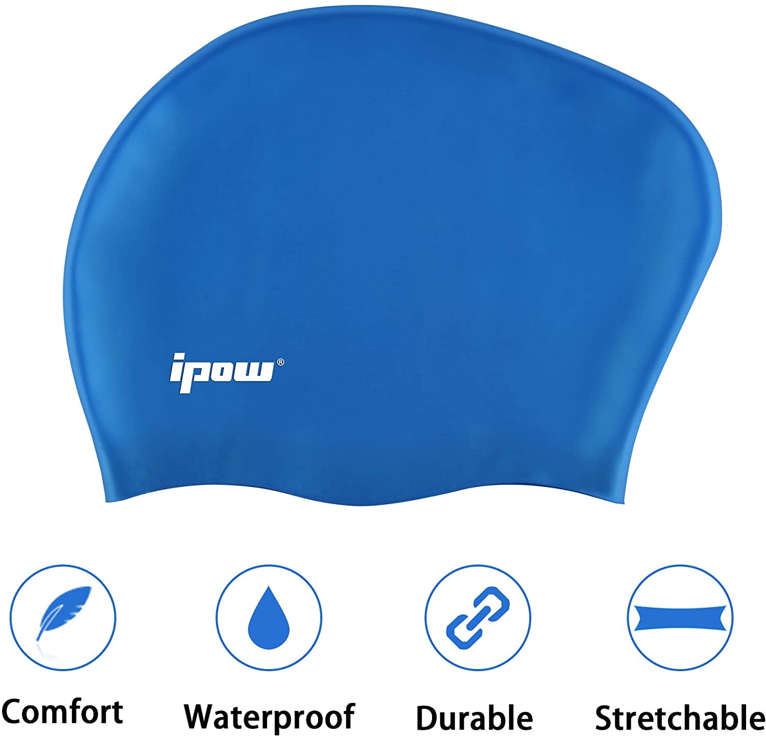 ipow Waterproof Silicone Haircare Swimming Cap Swim Hat Soft Bathing Hat Eco-friendly Highly Elastic /& Large Stretch