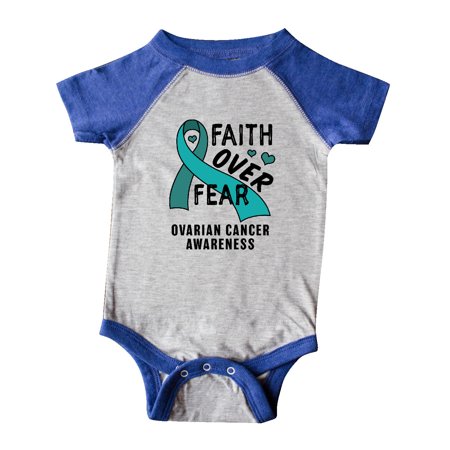 

Inktastic Ovarian Cancer Awareness Faith Over Fear with Teal Ribbon Gift Baby Boy or Baby Girl Bodysuit