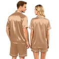 thumbnail image 4 of Couples Pajamas Matching Sets 2 Piece Lounge Set Silk Satin Pajamas Matching Button Down Tops and Shorts Soft Sleepwear S-Xxxxl（Women）, 4 of 8