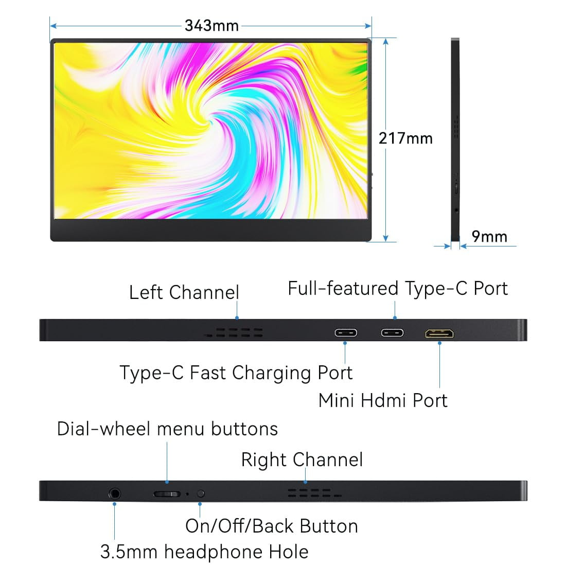 mayceyee Portable Monitor for Laptop 15 Inch,FHD 1080P USB C Travel Monitor External IPS HDMI for Computer, Second Display Screen Extender with Kickstand for PC Phone Switch PS4/5