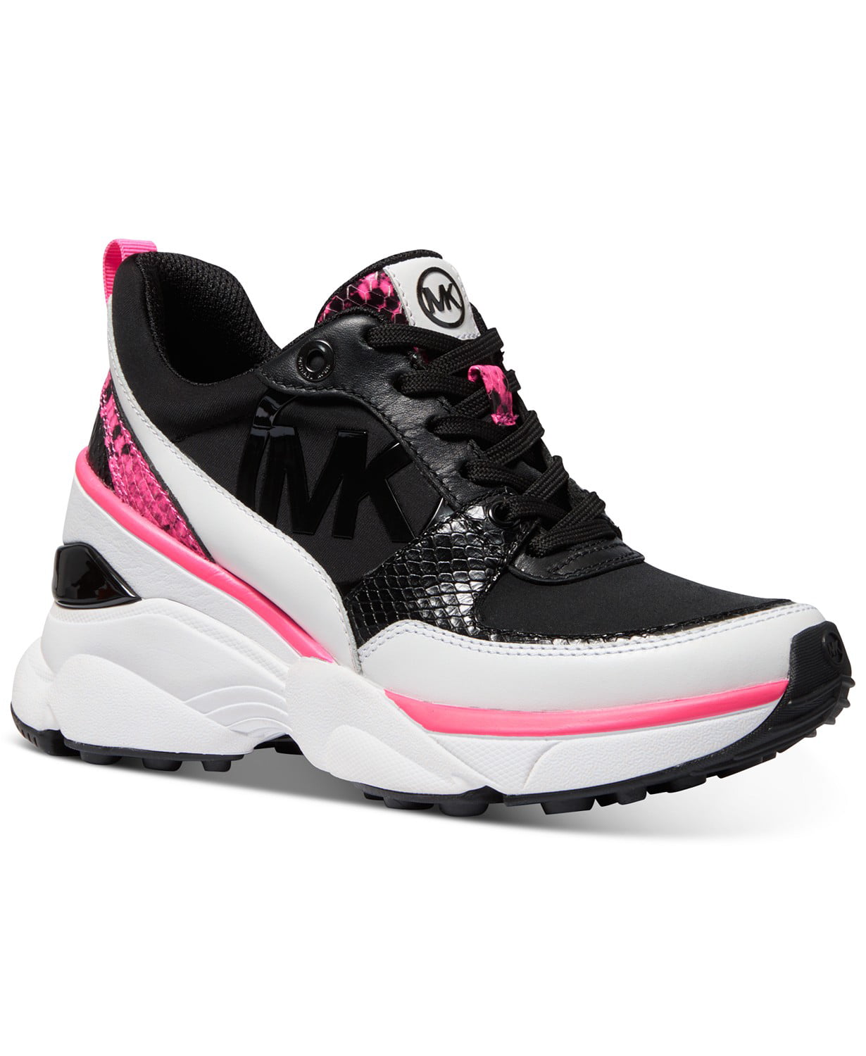 Michael Kors Women's Animal-Print Calf Hair Mickey Scuba Trainer Sneakers  Shoes Black/Pink (8) 