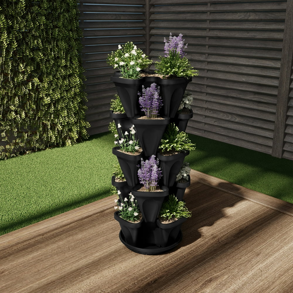 Pure Garden Stacking Planter Tower Five Tier Indoor/Outdoor Vertical