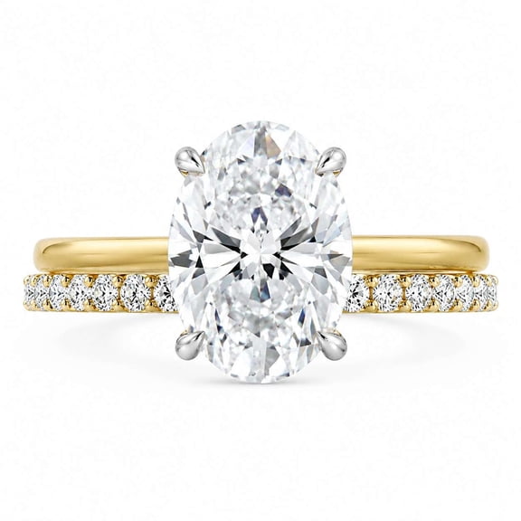 vylahjewellery Oval Moissanite Ring, Hidden Halo Engagement Ring for Women, Wedding Bridal Set Ring with Open Matching Band
