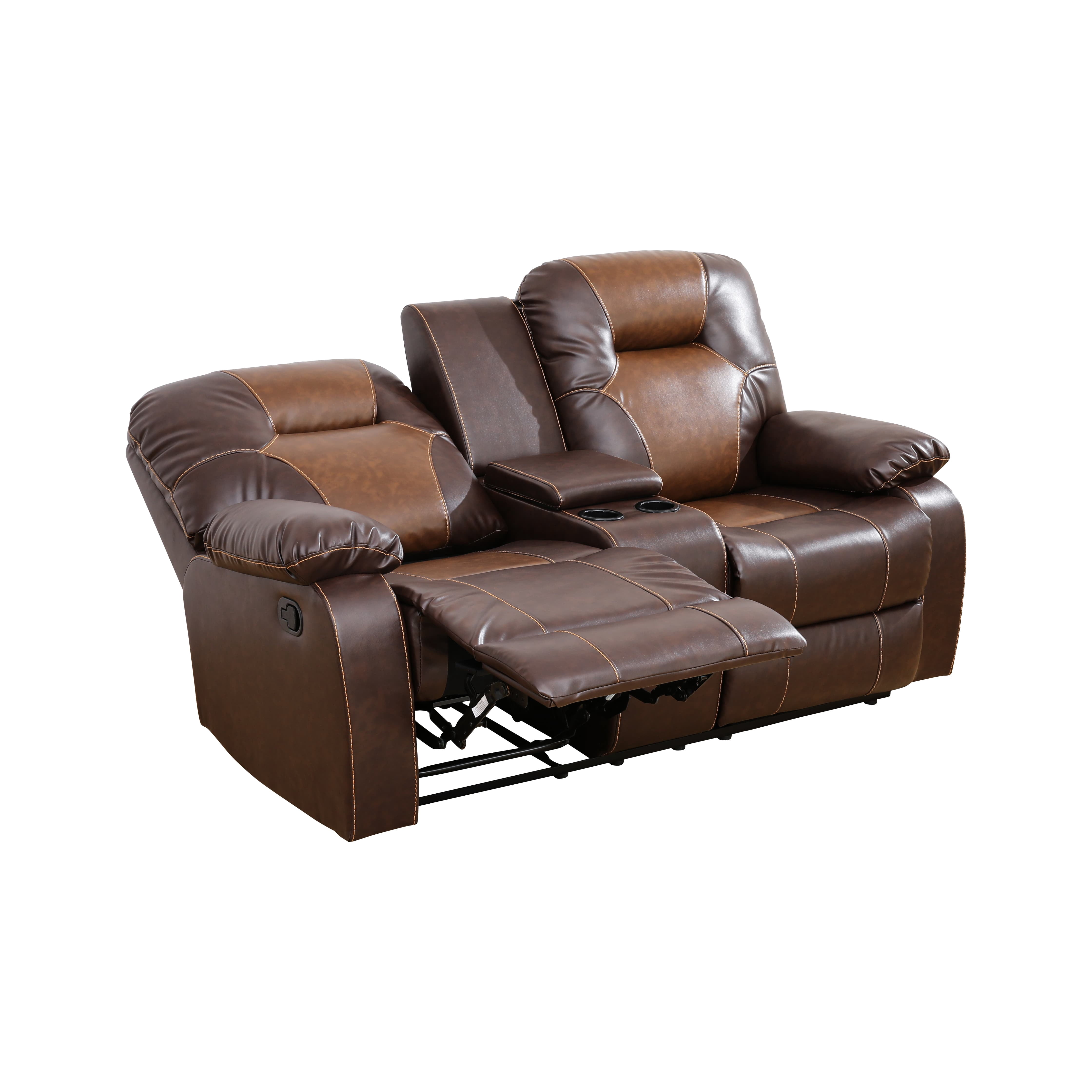 MAYEERTY Reclining Loveseat, 2-Seat Breathable Leather Recliner with Storage & Cup Holders for Living Room, Brown