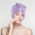 thumbnail image 4 of Toalla de microfibra para secar el cabello con hebilla ajustable, gorro de secado rápido para mujer, color morado., 4 of 5
