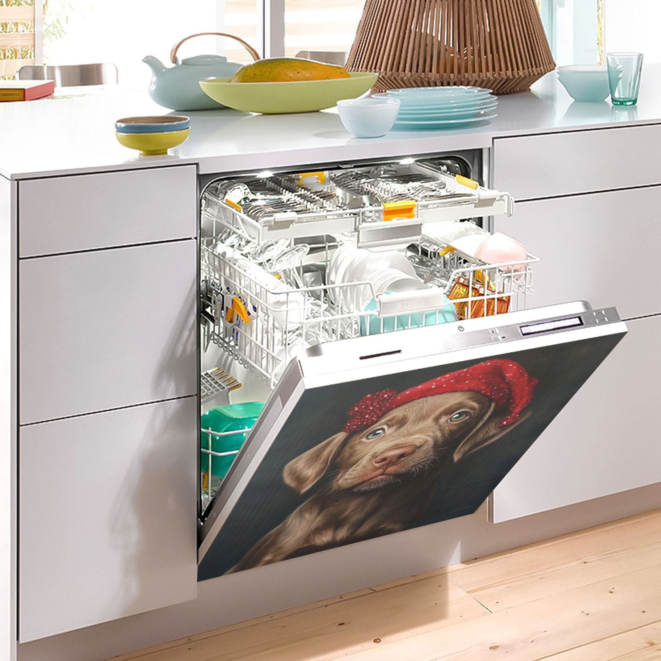 Dishwasher Magnetic Sticker 23x26 Inch Refrigerator Magnetic Sticker Washing Machine Magnetic Sticker Kitchen Panel Magnetic Sticker Home Decor Christmas Yellow Dog
