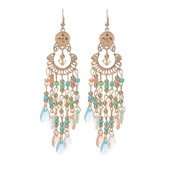 RRJ Bohemian Earrings For Women, Tassel Bead Earrings, Exaggerated Long Dangle Drop Earrings, Ethnic Style Personalized Statement Earrings, Retro Vintage Festival Party Jewelry Gift