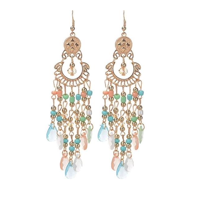 ddioayh Women Earrings Bohemian Tassel Bead Exaggerated Long Ethnic Style Personalized Dangling Accessory For Women