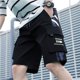 thumbnail image 3 of Pantalones cortos cargo negros sólidos para hombre, cómodos pantalones cortos holgados de diseñador con bolsillo frontal de algodón para verano para hombres Y2k, 3 of 5
