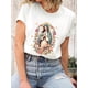 thumbnail image 2 of Women's Vintage-Inspired Round Neck T-Shirt with Virgin Mary & Floral Print - Casual Polyester Short Sleeve Top, Machine Washable, Perfect for Summer, 2 of 7