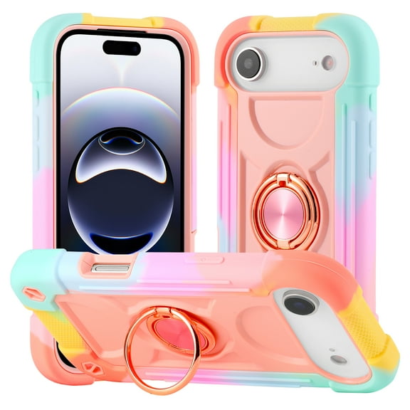 Dteck for iPhone Air Case with Double Ring Stand, Heavy Duty Silicone  PC Military Grade Shockproof Back Cover for iPhone Air,Colorful Rosegold