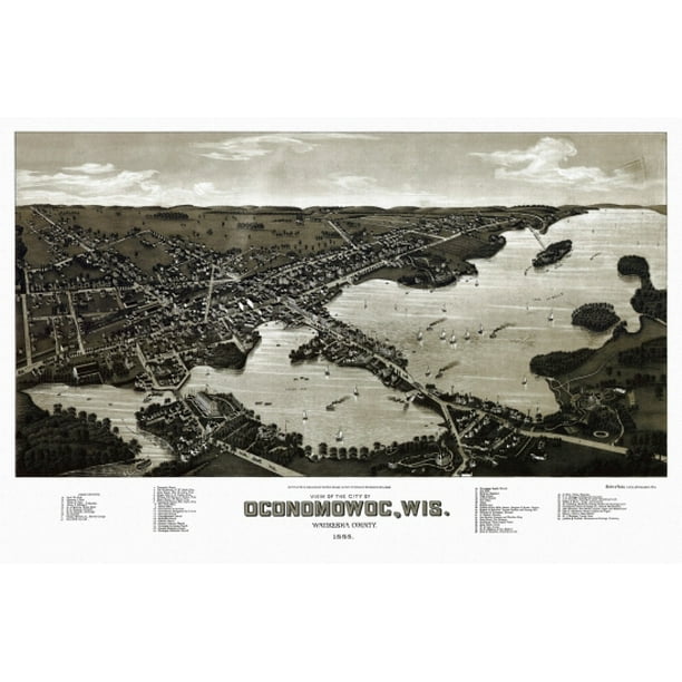 Antique Map of Oconomowoc Wisconsin 1885 Waukesha County Poster Print