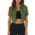 thumbnail image 1 of INSPIRE CHIC Veste en Jean pour Femmes Manches Courtes Décontractée Boutonnée Veste en Denim TG Verte, 1 of 6
