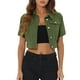 thumbnail image 1 of Chaqueta de mezclilla recortada para mujer INSPIRE CHIC, de manga corta, con botones, talla XS, color verde, 1 of 6