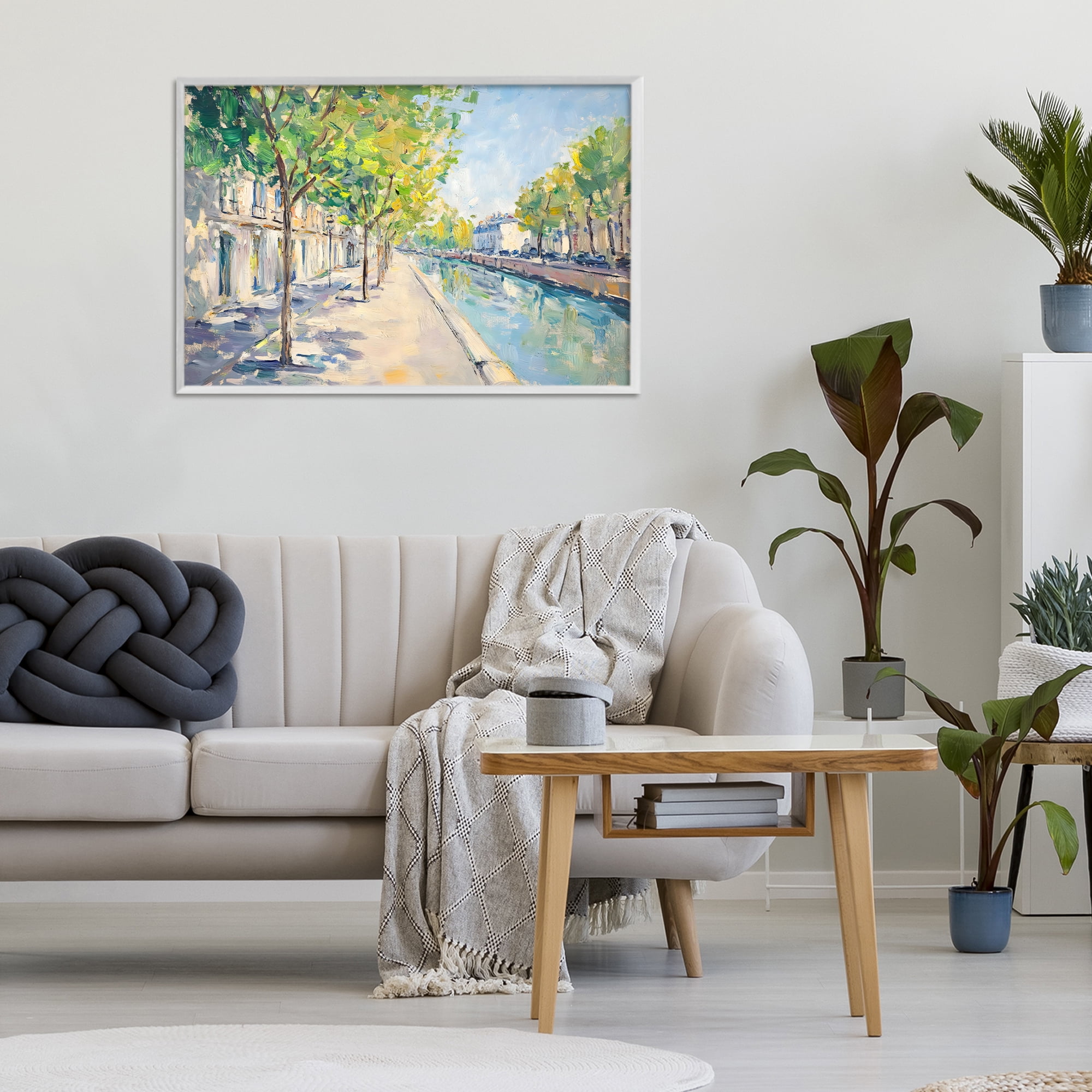 Stupell Industries Montrouge Canal Promenade White Framed Giclee Art, design by Creative Studio