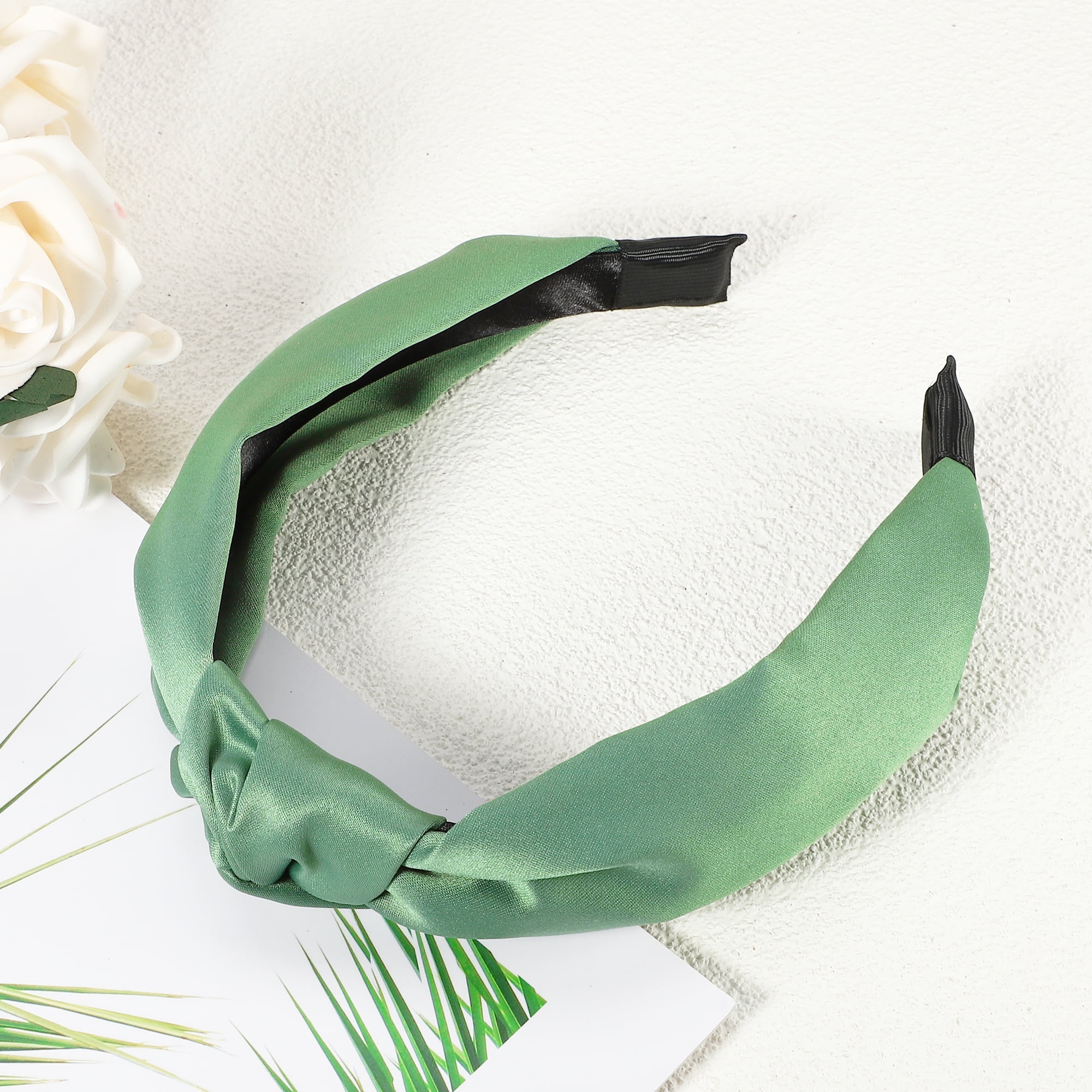 Unique Bargains Silk Knotted Headband Hairband for Women 1.2 Inch Wide Green