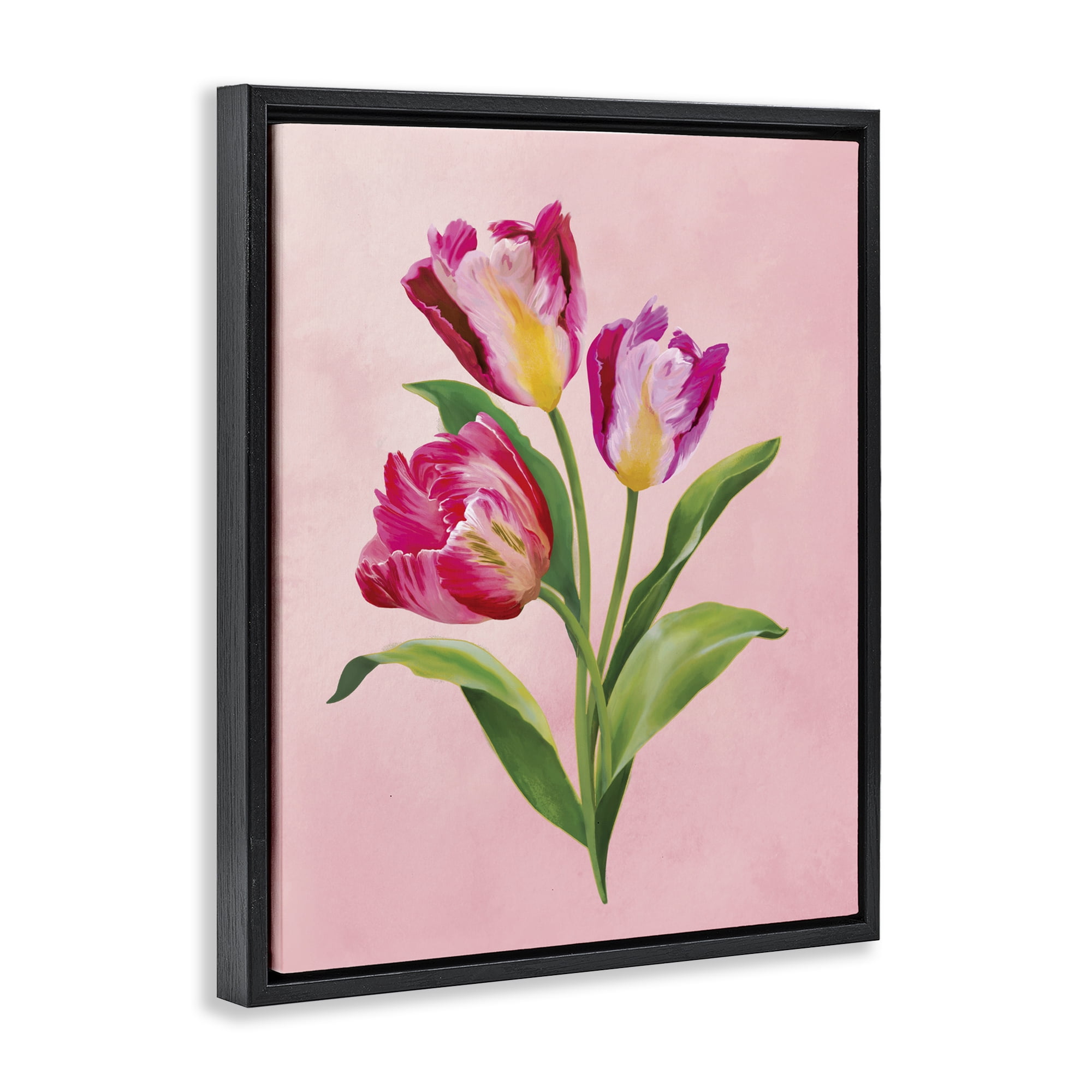 Stupell Industries Vibrant Magenta Tulips Black Framed Floater Canvas Wall Art, design by Diane Neukirch