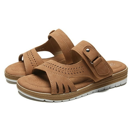 

Shldybc Slippers for Women Women s Shoes Low-Heeled Casual Comfortable Sandals Beach Bohemian Retro Breathable Flat Slippers Summer Savings Clearance