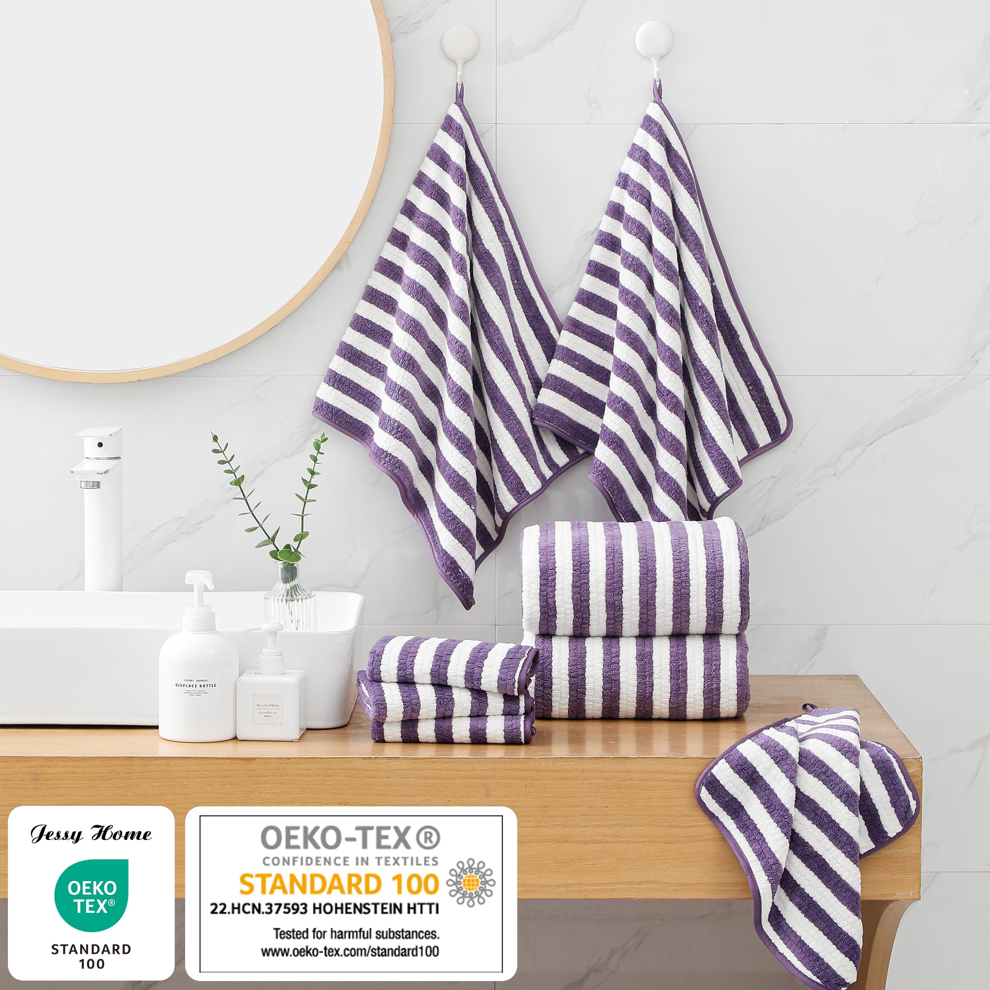 Jessy Home 6 Piece Dark Purple Bath Towel Set for Bathroom-2 Bath Towels,2 Hand Towels,2 Washcloths Soft and Plush Highly Absorbent Towel for Hotel & Spa