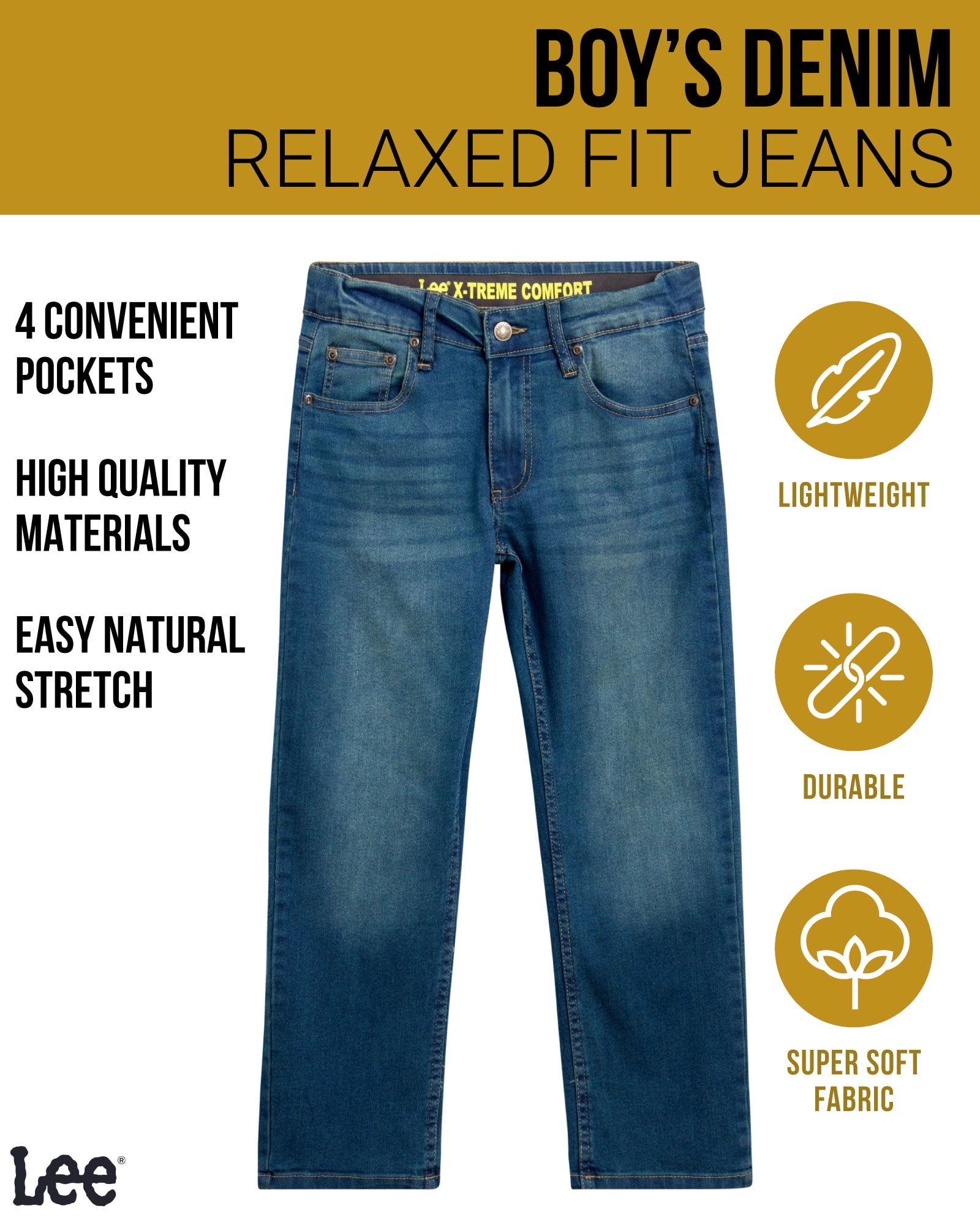Lee Boys' Premium Straight Fit Denim Jeans - Ultra Stretch Casual Pants for  Boys (8-18 Husky) - Walmart.com