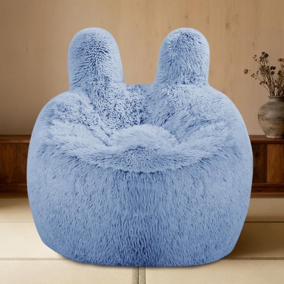 Fluffy Bean Bag Chair for Kids, with Soft Plush Faux Fur Cover, 2.5FT Round Memory Foam Bean Bag Chairs for Teens & Kids, Ultra Soft Sofa for Living Room/Bedroom/Dorm,Blue