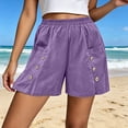 thumbnail image 2 of Zynoxe Shorts for Women with Button Pockets Lightweight Breathable Cotton Linen Shorts Comfort Elastic Waistband Mid-Thigh Wide Leg Shorts Relaxed Loose Fit Solid Color Summer Beach Shorts 3XL, 2 of 7