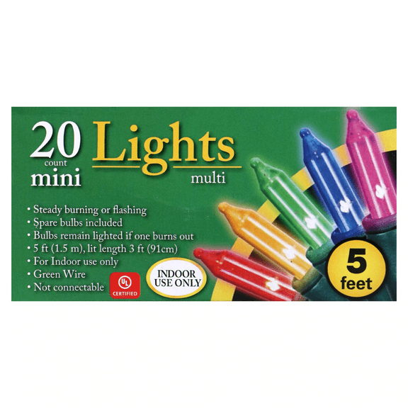 Indoor Multiolored Christmas Lights, 5 ft. Strands; 20-Bulb Set; Pack of 2