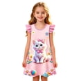 thumbnail image 4 of Ruiwil Toddler Girls Nightdress Size 3-4 Years Cute Cat Print Flutter Sleeve Crew Neck Clothes Summer School Casual Fashion Girls Sleep Dress Pink, 4 of 4