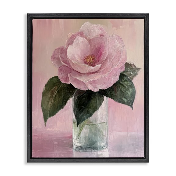 Stupell Industries Shabby Chic Coral Flower Pink Blossom Black Floating Frame Canvas Art, 17 x 21, by Petals Prints Design