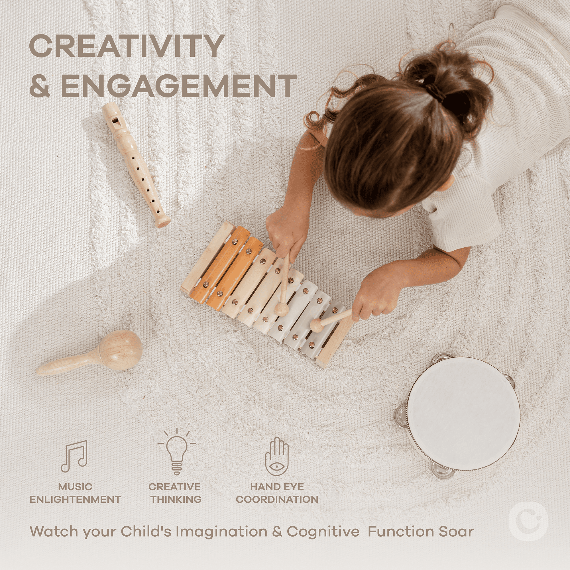 Comfy Cubs 4-Piece Kids Musical Instruments, Montessori Toys, Creativity & Motor Skill for Toddlers