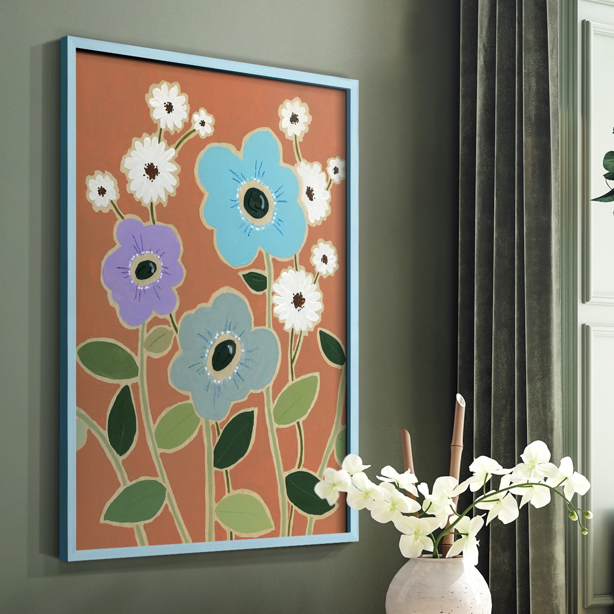 Woodblock Floral IV Framed Print - Solid Wood in Single Picture Frame Solid Wood 2 Framed Print