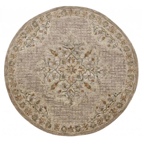 6 ft. Round Beige & Cream Distressed Medallion Area Rug