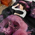 thumbnail image 5 of Feelyou Pink Rose Flower Twin Bedding Sets 7-Piece for Couple, Romantic Gothic Skull Bedding Comforter Set, Spider Web Reversible Sheet Sets, Breathable Home Decor, 5 of 9