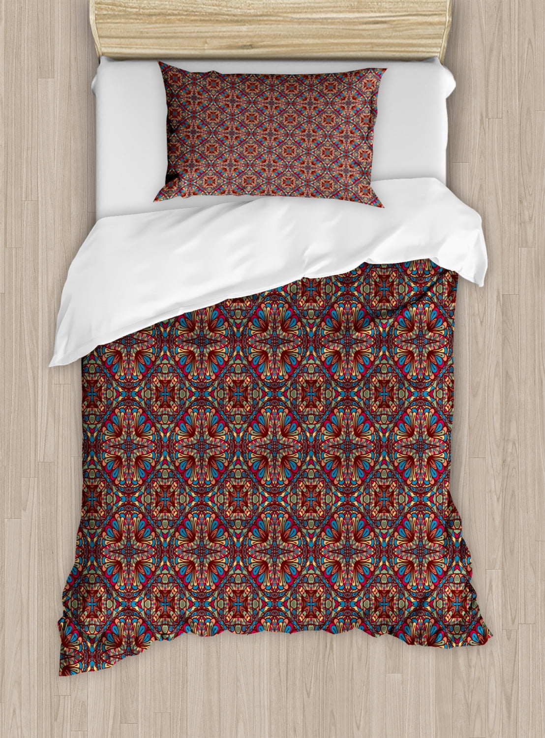 Vintage Duvet Cover Set Kaleidoscope Stained Glass Seemed Image