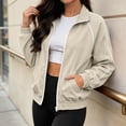 thumbnail image 4 of PRINxy Women's Lapel Collar Full Zip Contrast Stripe Athletic Jacket With Side Pockets Elastic Trim Outerwear For Fitness Class Khaki XXL, 4 of 9