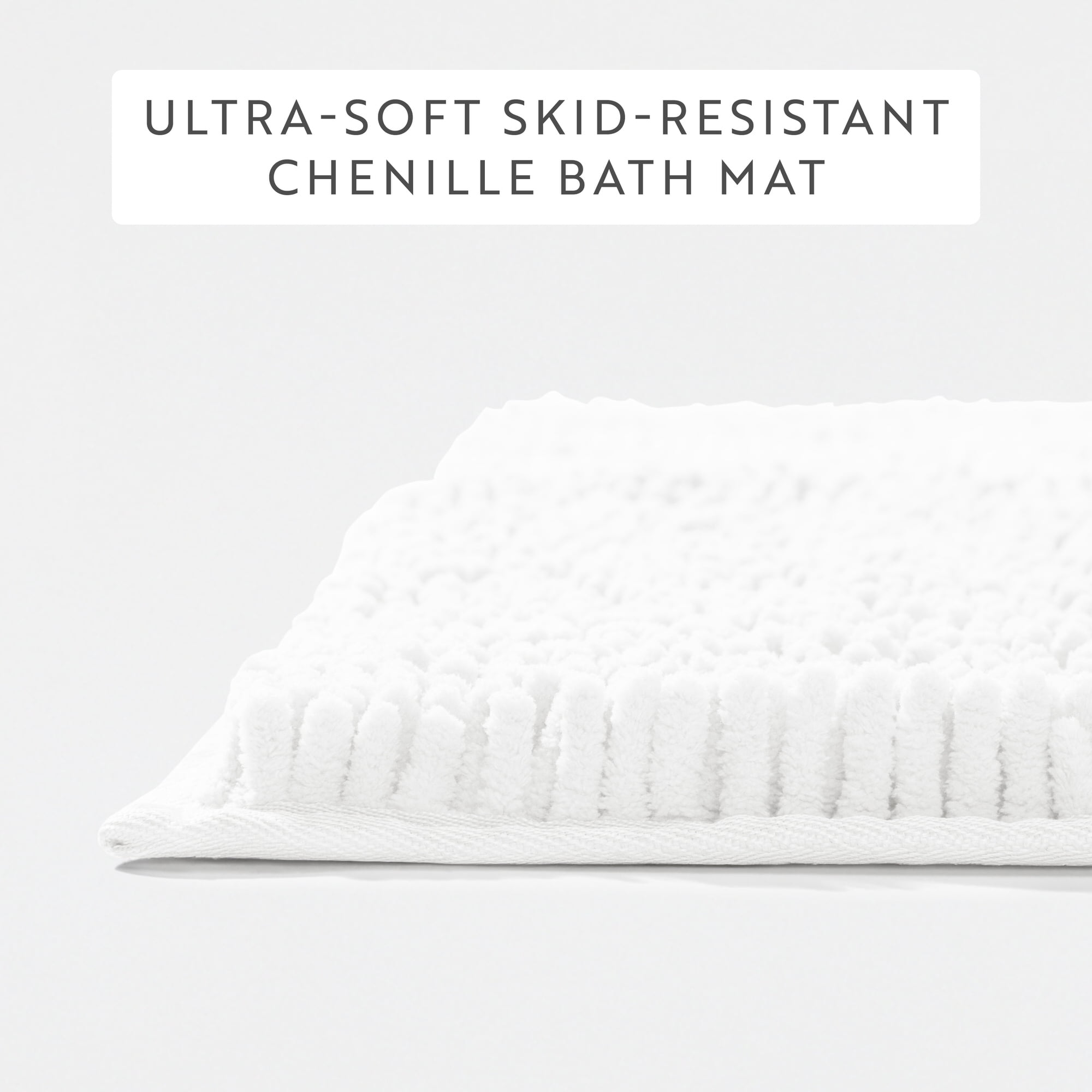 Soft Absorbent Chenille Bath Mat Rug with Anti-Skid Rubber Backing, 34 x 21, White, by Noble Linens