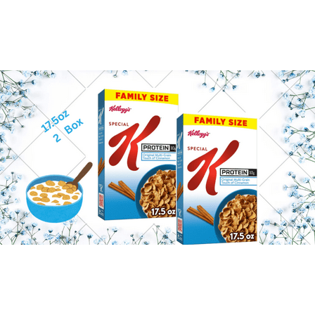Kellogg's Special K Protein Breakfast Cereal, Original Multi-Grain with a Touch of Cinnamon, Family Size, 17.5 oz, 2 Boxes