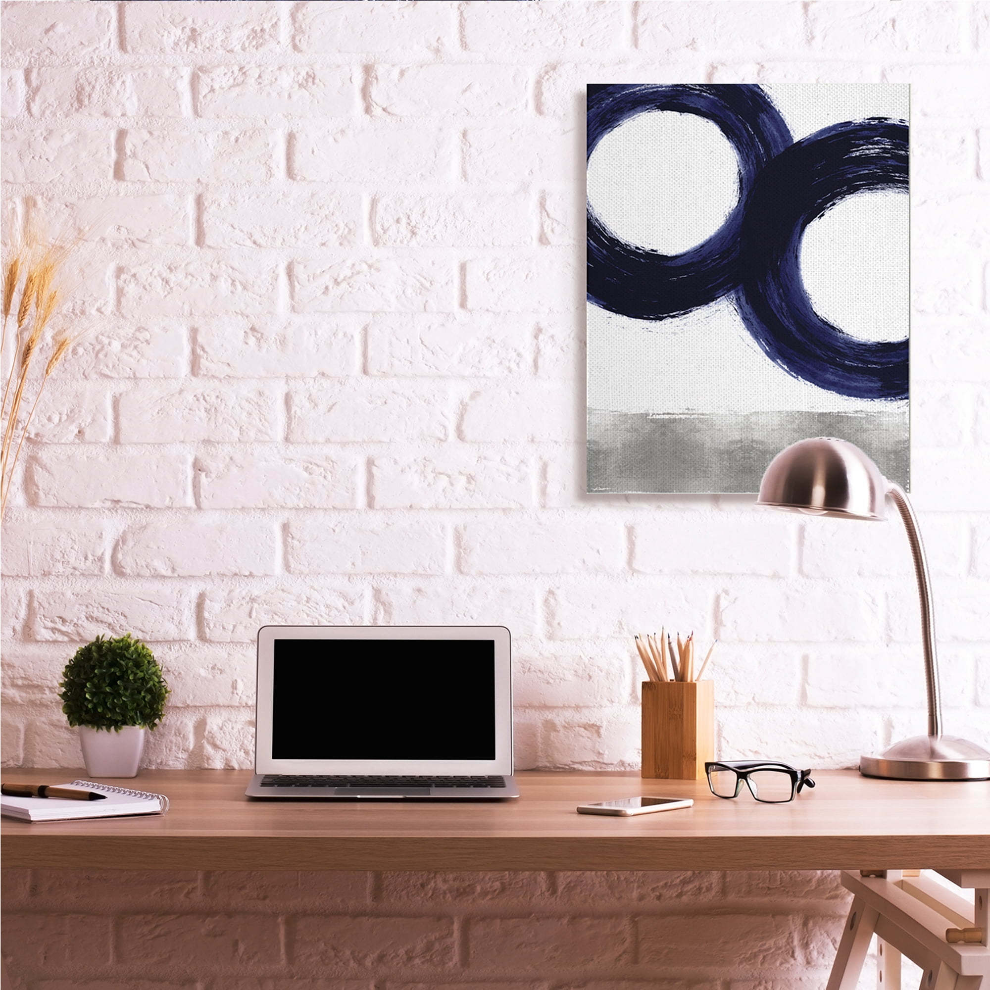Stupell Industries Abstract Shape Design Blue Circles above Grey,30 x 40,Designed by Ellie Roberts
