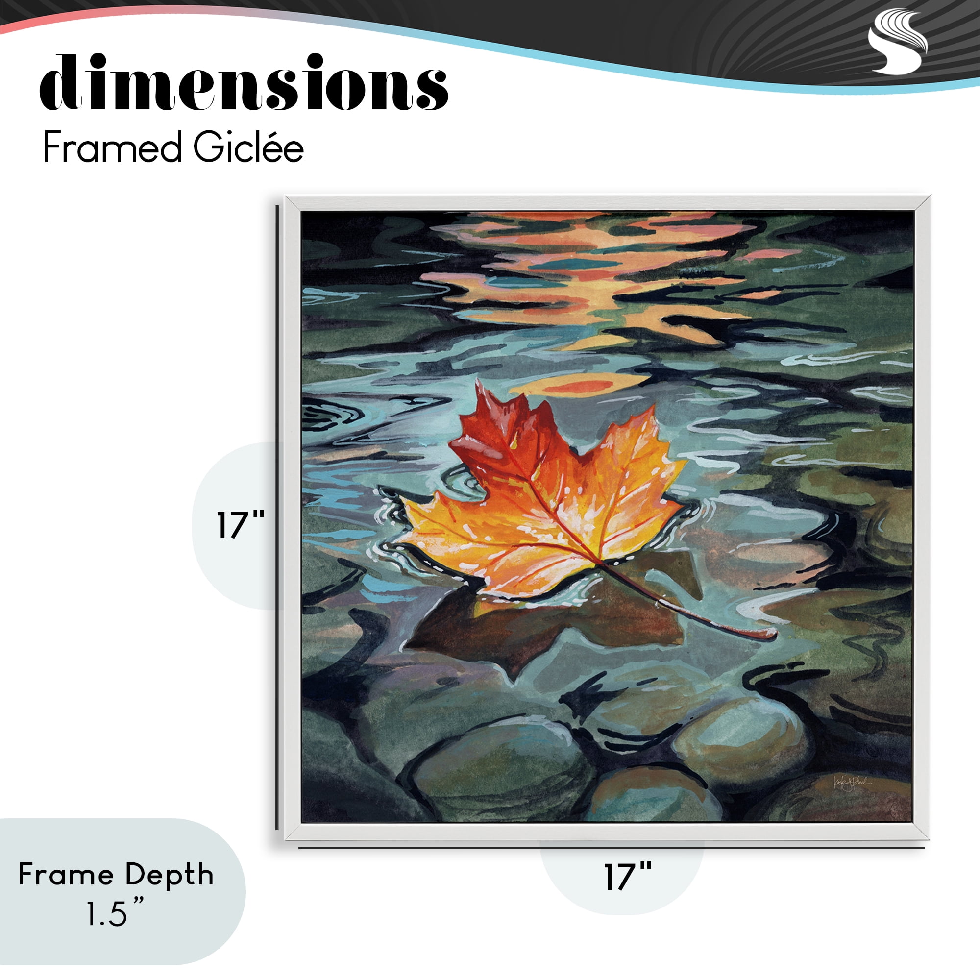 Stupell Industries Maple Leaf Floating in Stream White Framed Giclee Art, design by Kate Jarvik Birch