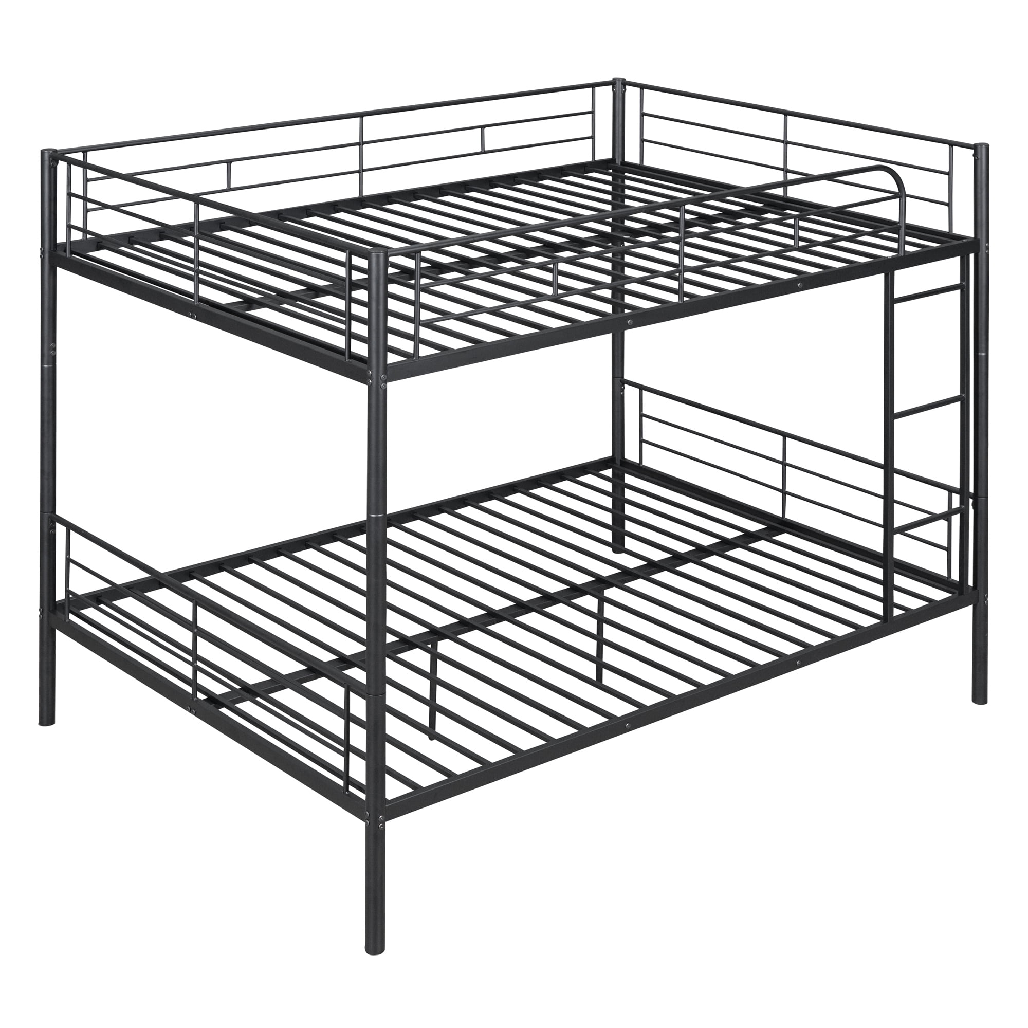 DEALTOPS Full Over Full Metal Bunk Bed, Metal Bedframe with Ladder and Guardrail, Black