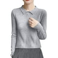 thumbnail image 5 of Zedker Women's Wool Sweaters,Long Sleeve Polo Shirts,V Neck Knitted Fall Winter Tops,Plus Size Gray XL, 5 of 5