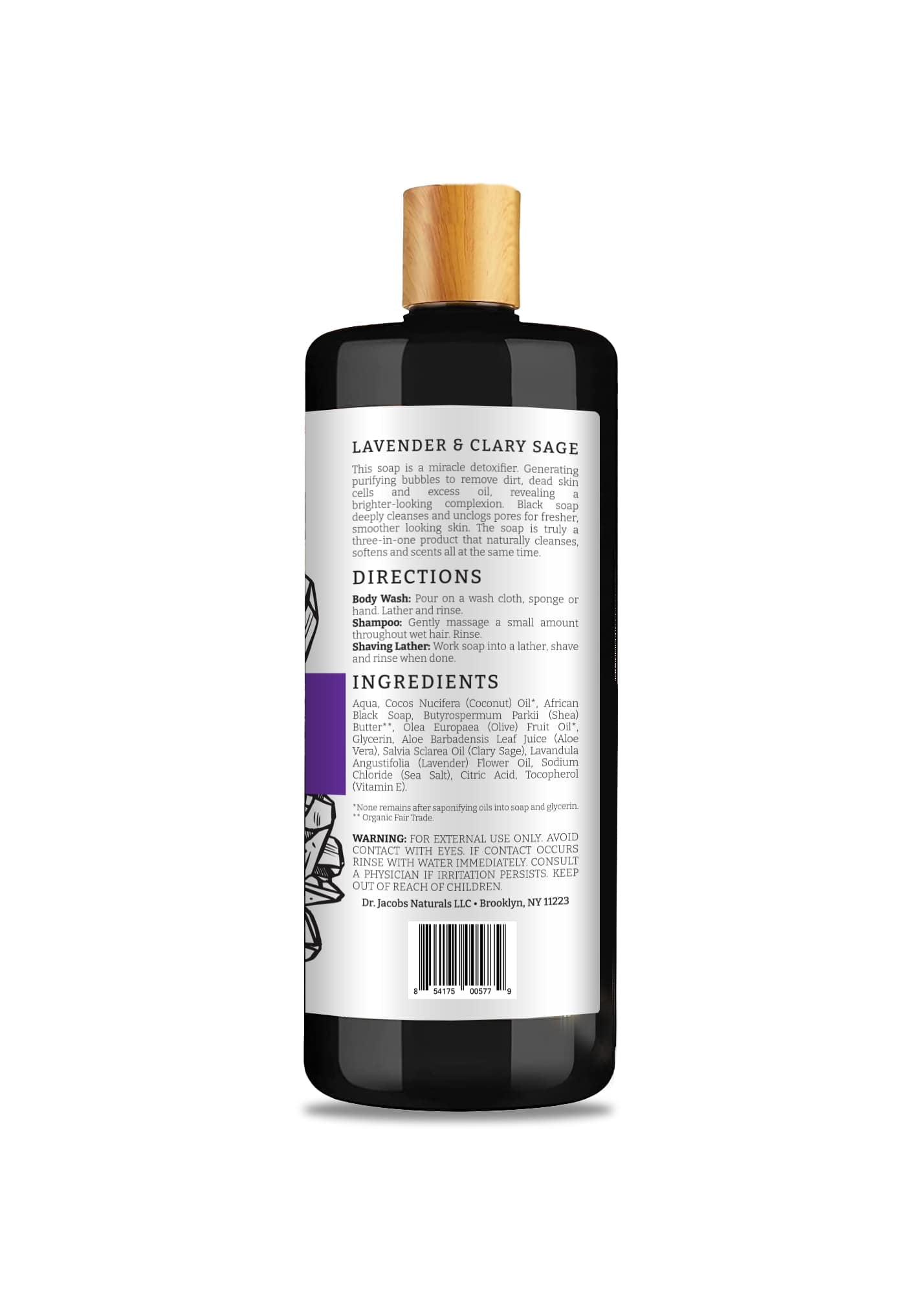 Dr Jacobs Naturals Authentic African Black Soap Body Wash All-In-One Liquid Soap for Face, Body and Hair, Lavender & Sage Scent 32 Oz. 3-Pack