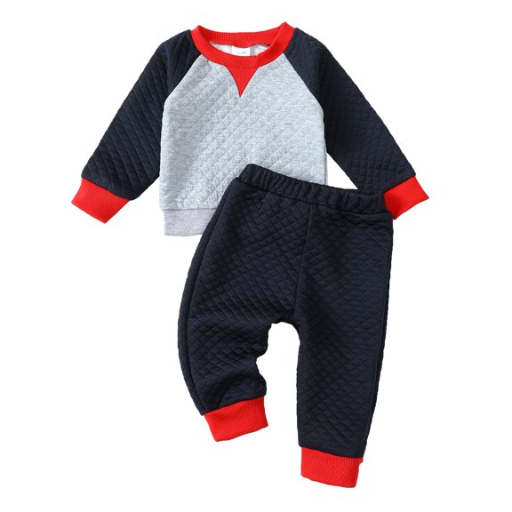 18 Months Baby Boys Clothes 24 Months Boys 2PCS Fall Winter Outfits Set Round Neck Toddler Boys Long Sleeve Top Pants Set Gray
