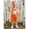 thumbnail image 5 of Cenuakty Toddler Boy 0-18M Easter Outfit Egg/Bunny Print Short Sleeves Romper with Bow Tie and Overalls Shorts Set for Formal Wear, 5 of 9