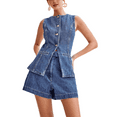 thumbnail image 5 of LYMAYTER Women's Denim Set‌ Chic Sleeveless Jean Blazer High Waist Shorts Two Piece Summer Office Wear S-XL, 5 of 7
