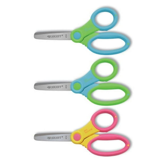 Westcott Ultra Soft Handle Scissors with Antimicrobial Protection, Round Tip, 5" Long, 2" Cut Length, Randomly Assorted Handle Color, Each